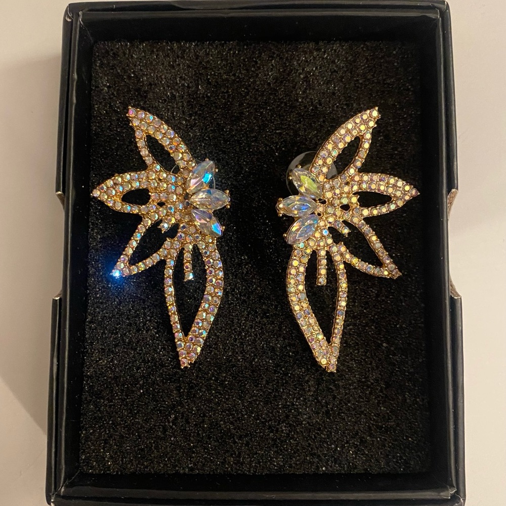 Flower AB Rhinestone Earrings - Picture 2 of 2